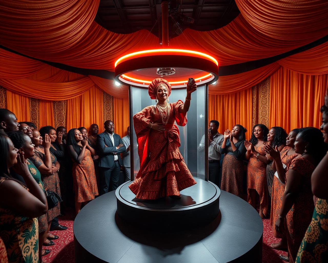 360 spinning photobooth at an African-themed party